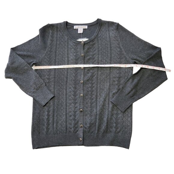 NWT Timeless Blair London Gray Diamond Pointelle Front Cardigan Sweater Size M - Picture 12 of 15